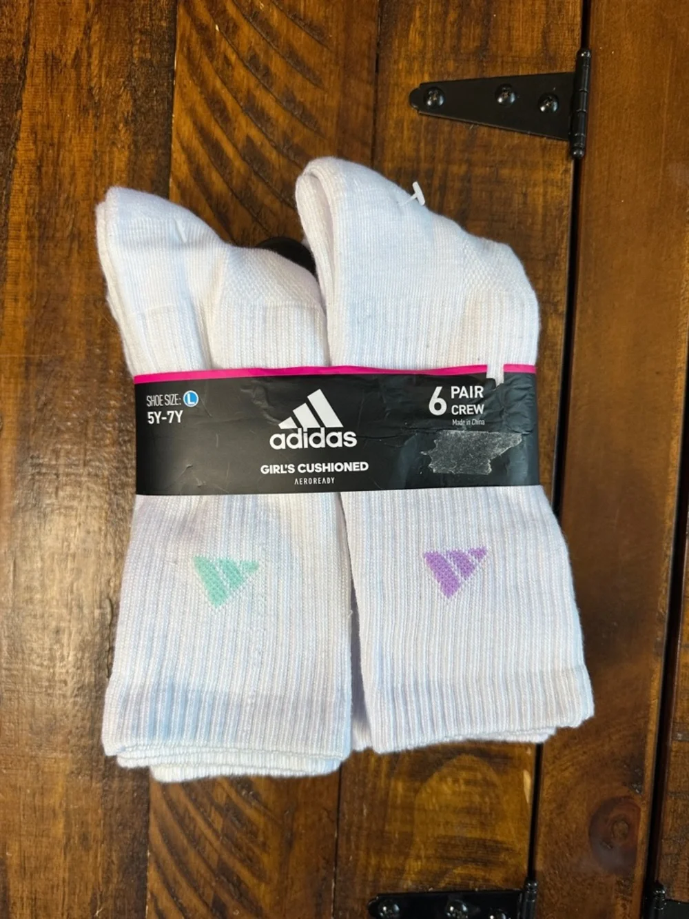 NWT Adidas Girls' Cushioned Crew Socks - 6PK Large - SZ - 5Y-7Y - WN 6.5-8.5